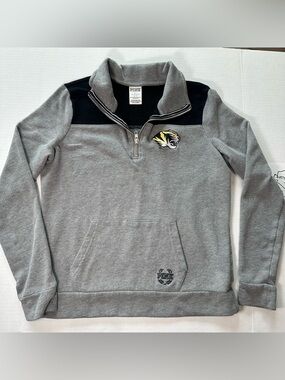 PINK Victoria's Secret Gray and Black Quarter-Zip Sweater with Tiger Patch